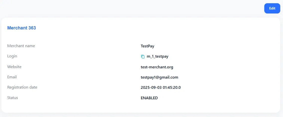 Merchant details